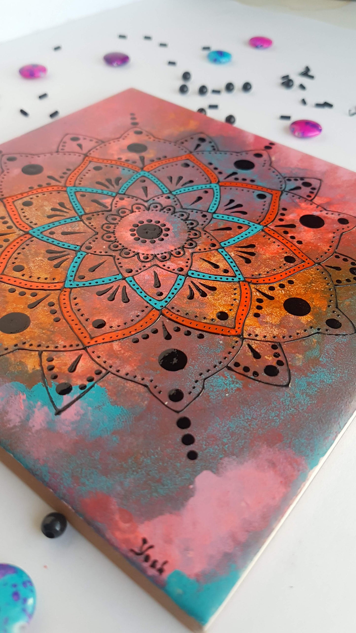 Colour blast mandala MOUNTED ON WOOD
