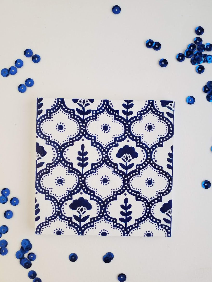 Seamless patterns tile trio in blue and white - FRAMED