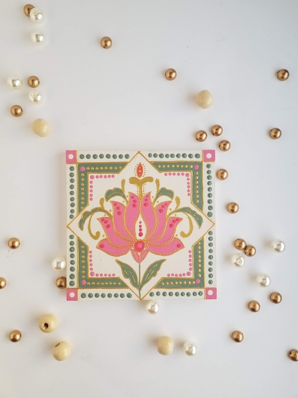 Geometric tile trio in blue and white - FRAMED