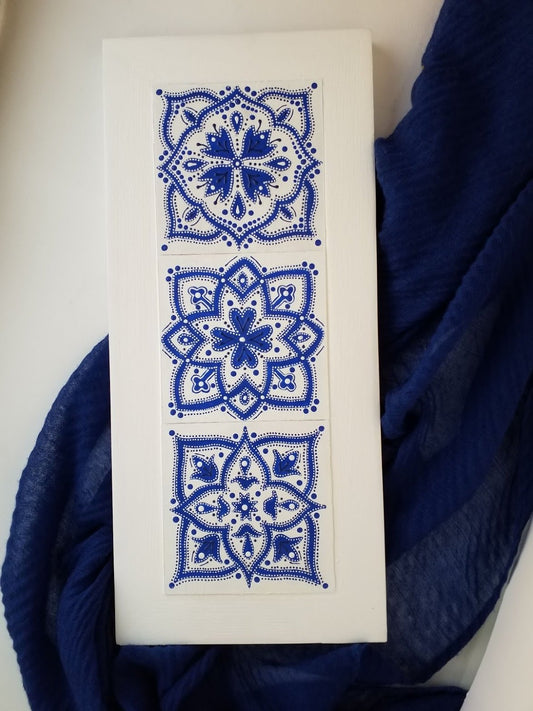 Traditional tile trio in blue and white -  FRAMED