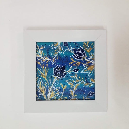 Floral Pattern on Blue haze background - [FRAMED - ready to hang ]
