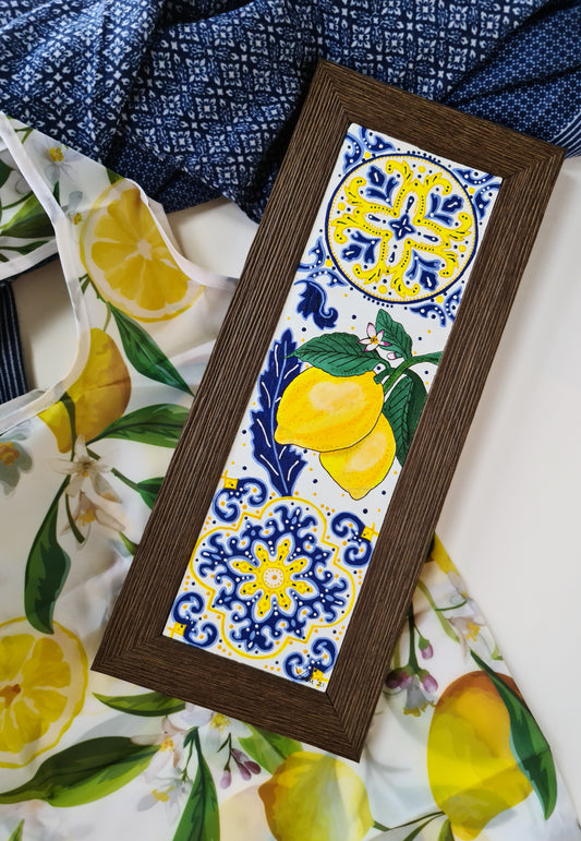 Mediterranean tile with Lemons - [FRAMED - ready to hang]