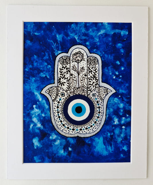 Detailed Hamsa hand on Blue Haze background - PRINT