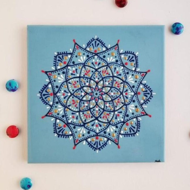 Blue mandala flower - [FRAMED - ready to hang ]