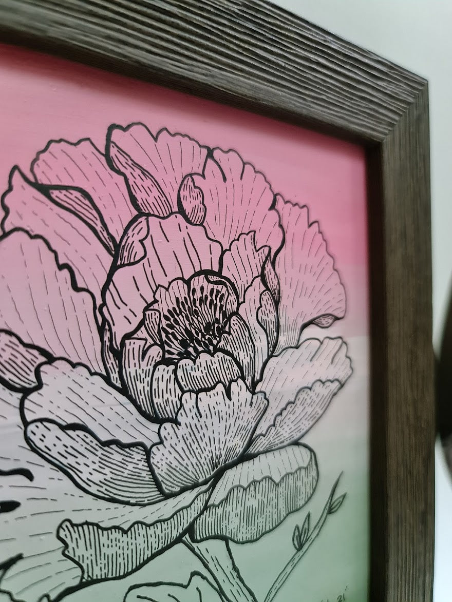 Detailed Peony - [FRAMED - ready to hang]