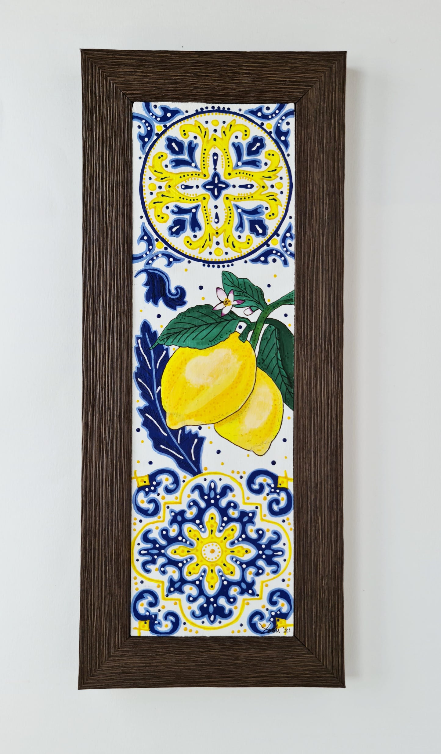 Mediterranean tile with Lemons - [FRAMED - ready to hang]