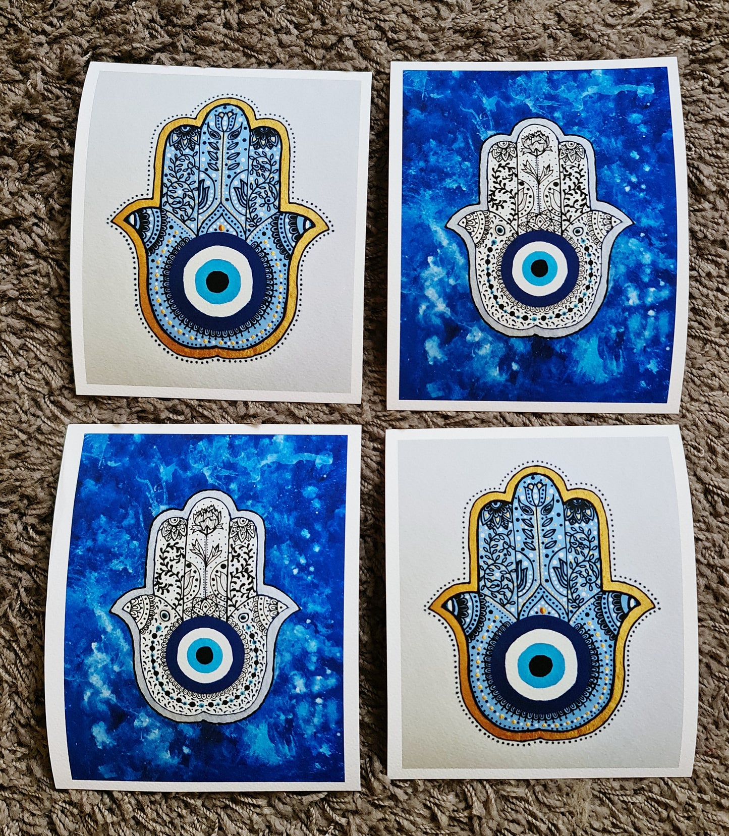 Detailed Hamsa hand in light blue background - PRINT