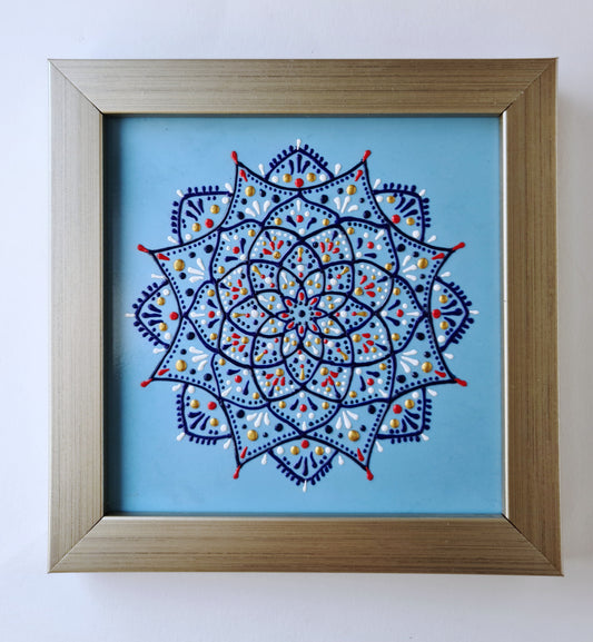 Blue mandala flower - [FRAMED - ready to hang ]