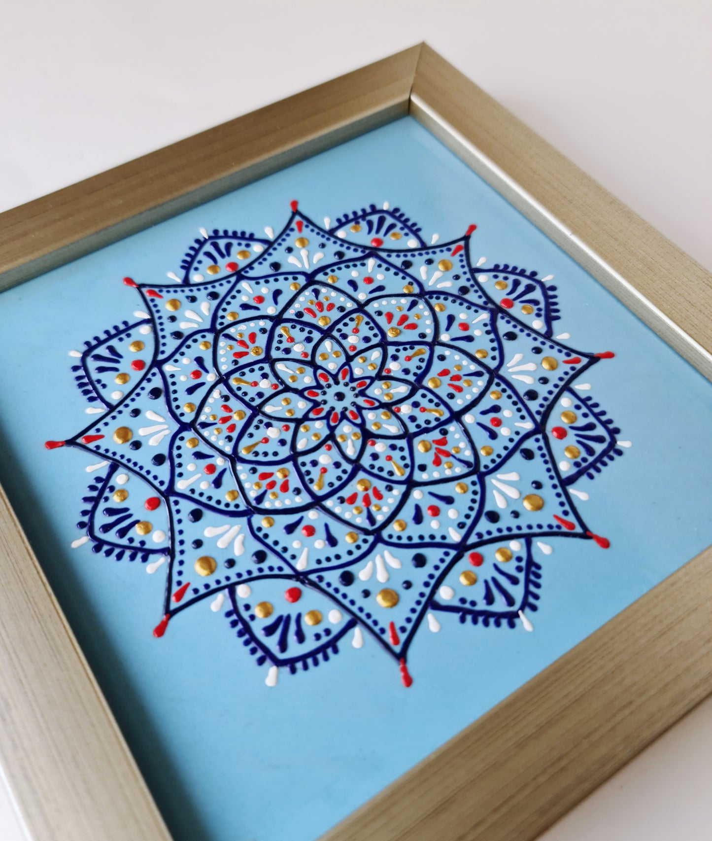 Blue mandala flower - [FRAMED - ready to hang ]